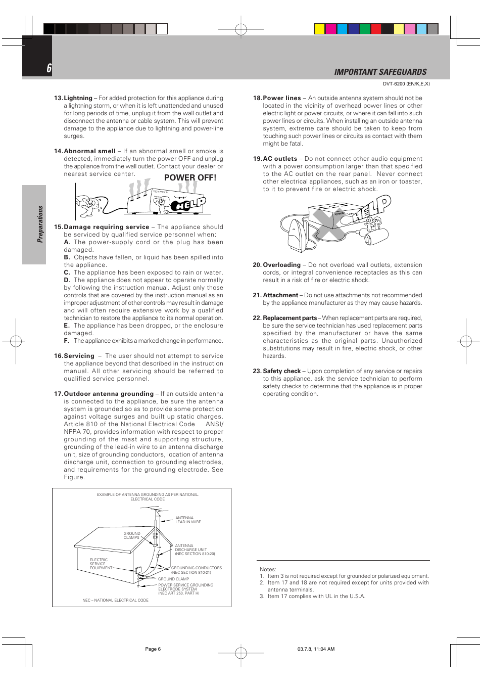 Important safeguards, Power off | Kenwood DVT-6200 User Manual | Page 6 / 60