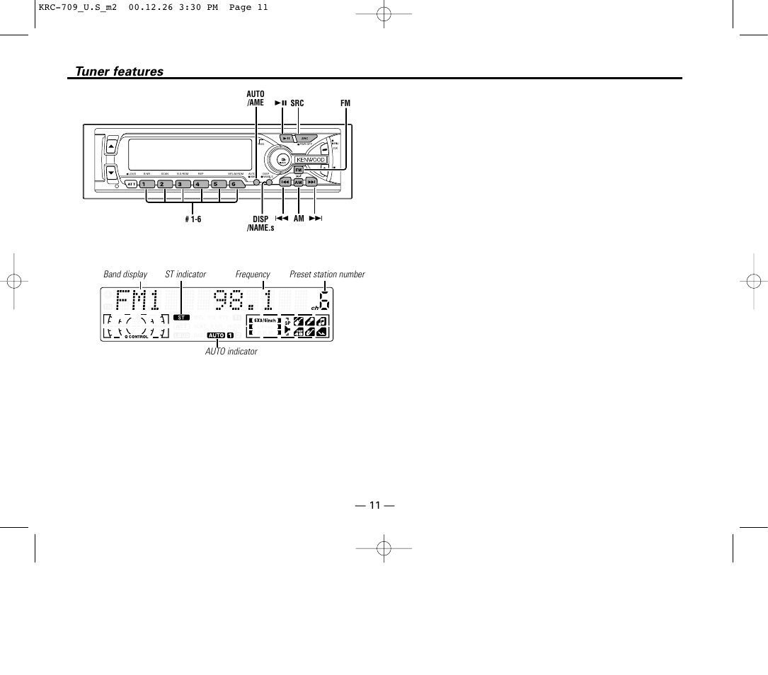 Tuner features | Kenwood KRC-709 User Manual | Page 11 / 39