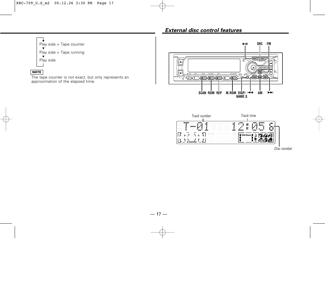 External disc control features | Kenwood KRC-709 User Manual | Page 17 / 39