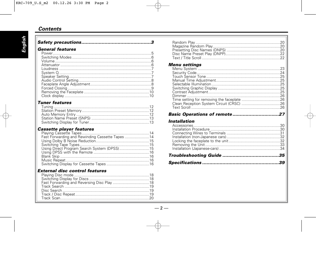 Kenwood KRC-709 User Manual | Page 2 / 39