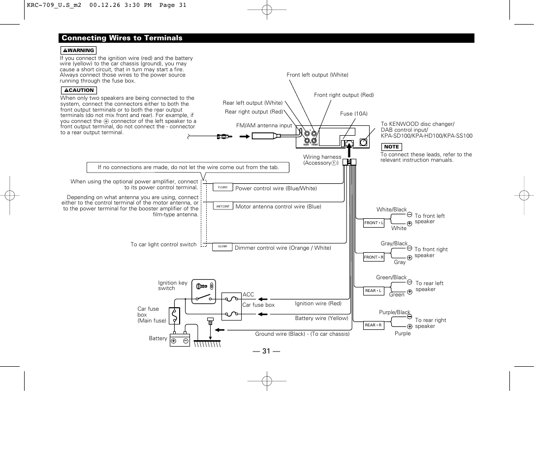 Connecting wires to terminals | Kenwood KRC-709 User Manual | Page 31 / 39