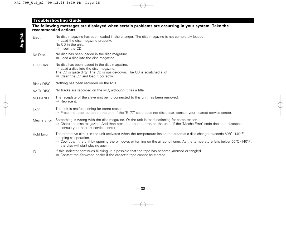 Kenwood KRC-709 User Manual | Page 38 / 39