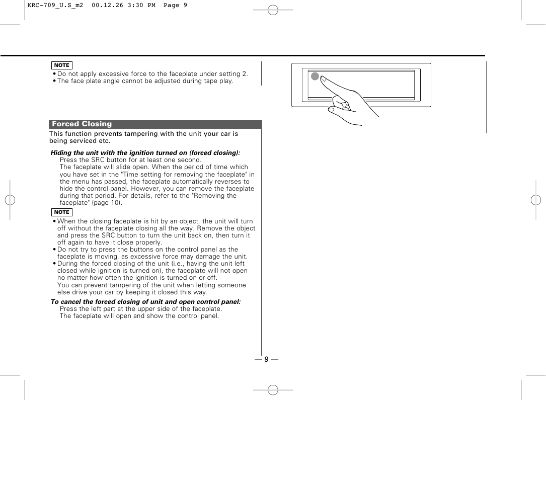 Forced closing | Kenwood KRC-709 User Manual | Page 9 / 39