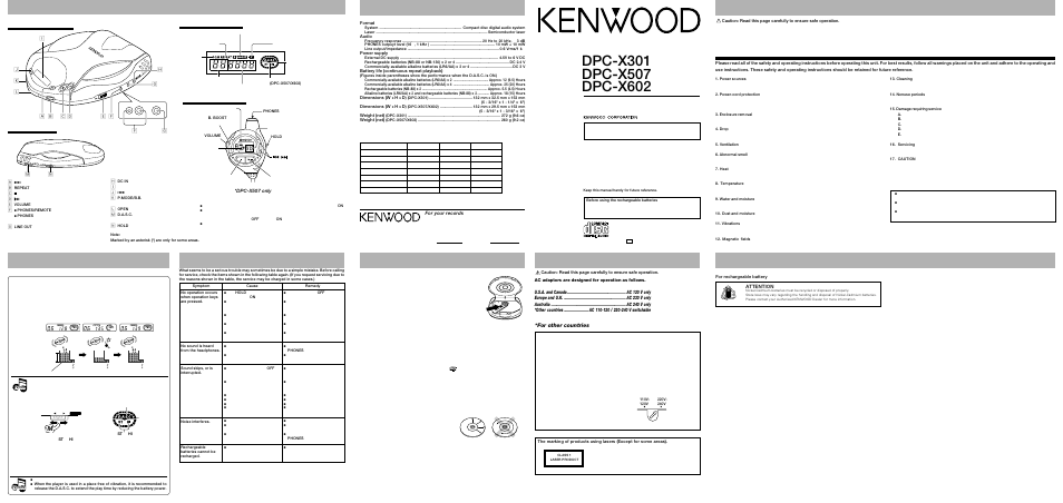 Kenwood DPC-X602 User Manual | 2 pages