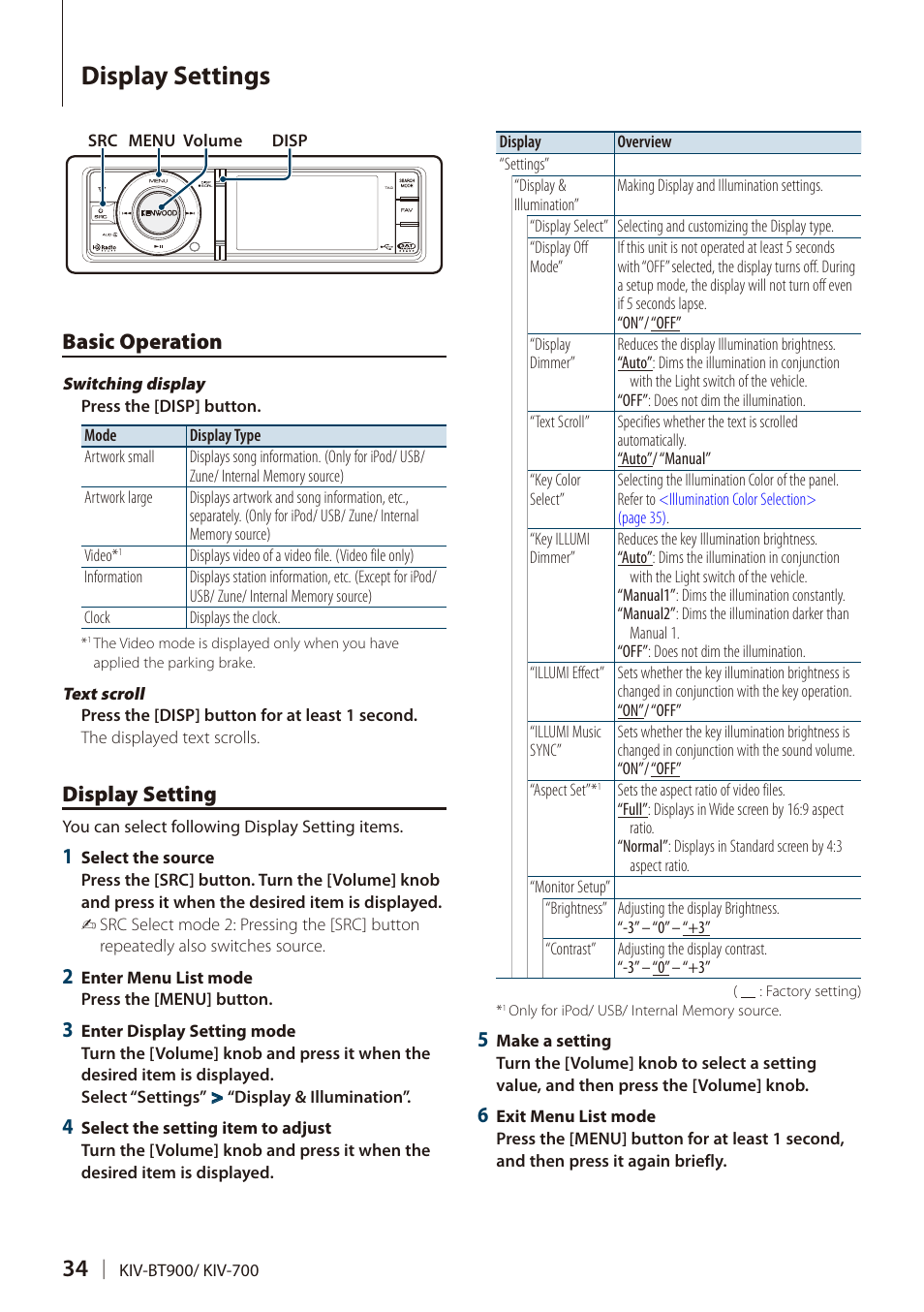 Display settings, Basic operation, Display setting | Kenwood DIGITAL MEDIA RECEIVER KIV-BT900 User Manual | Page 34 / 84