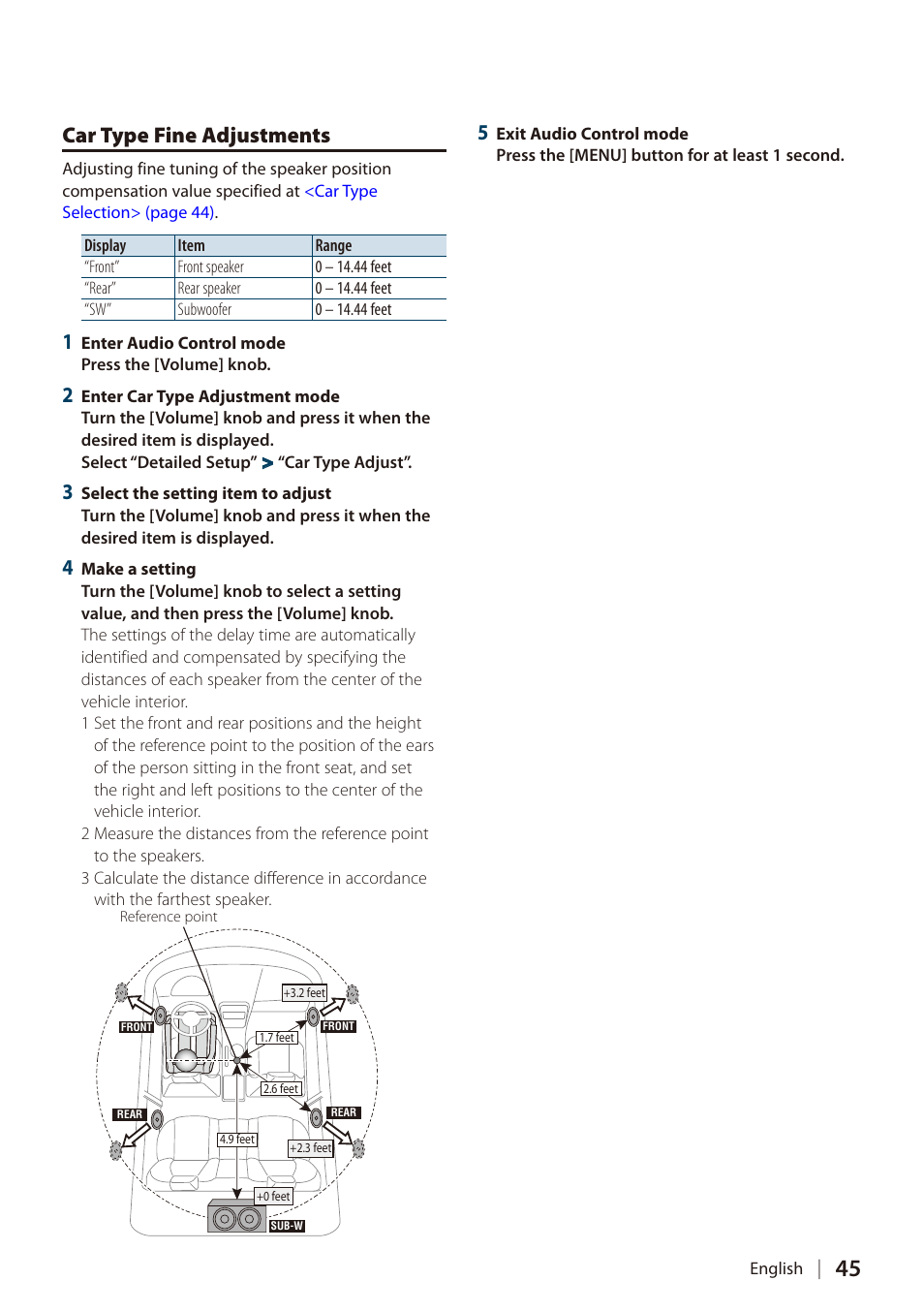 Car type fine adjustments | Kenwood DIGITAL MEDIA RECEIVER KIV-BT900 User Manual | Page 45 / 84