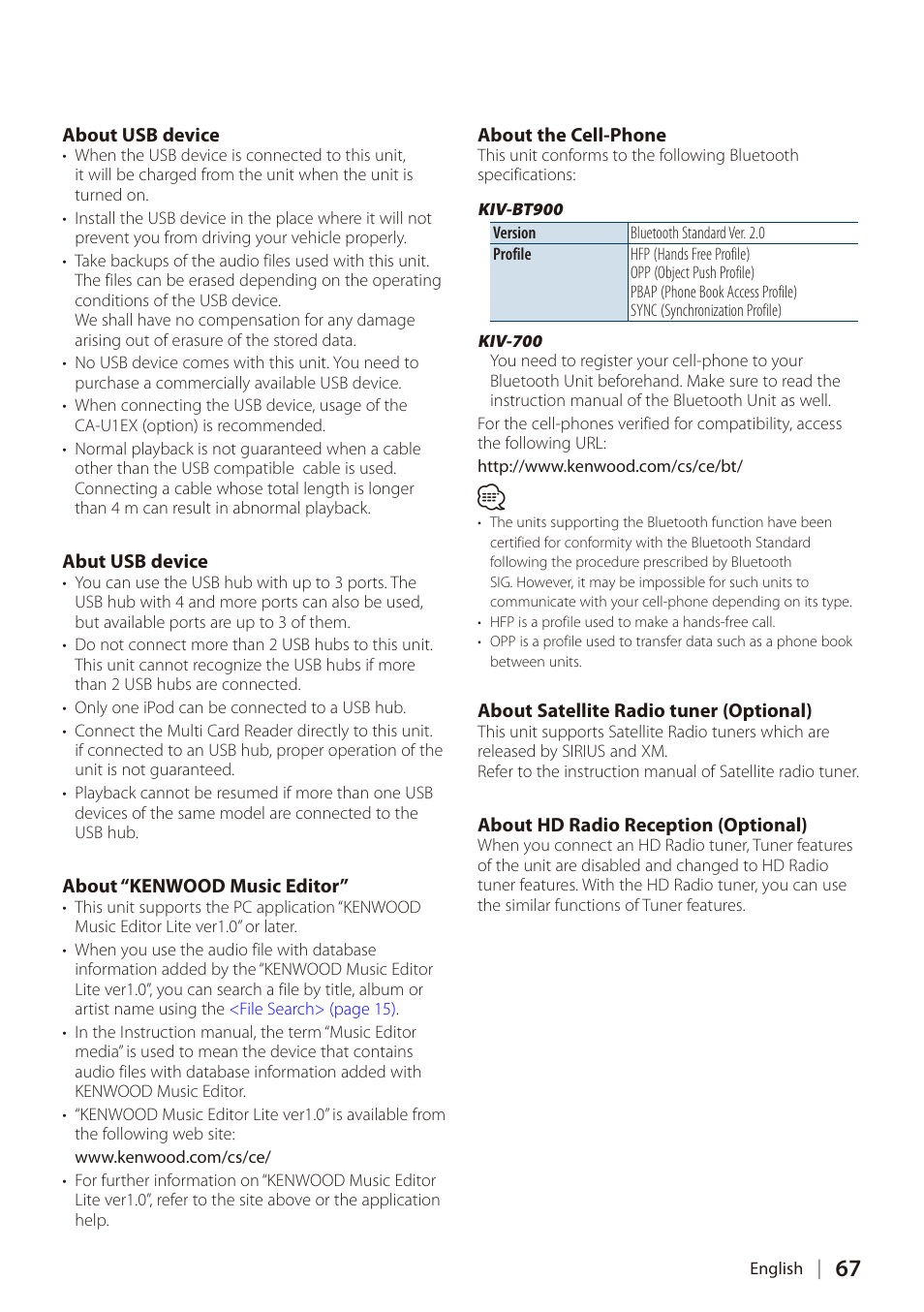 Kenwood DIGITAL MEDIA RECEIVER KIV-BT900 User Manual | Page 67 / 84