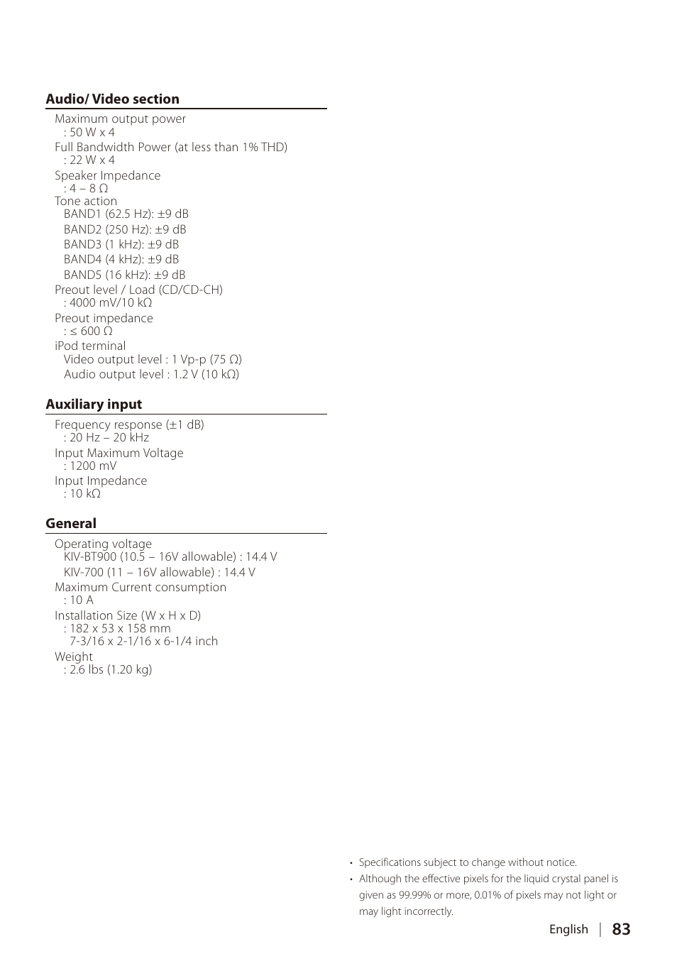 Kenwood DIGITAL MEDIA RECEIVER KIV-BT900 User Manual | Page 83 / 84