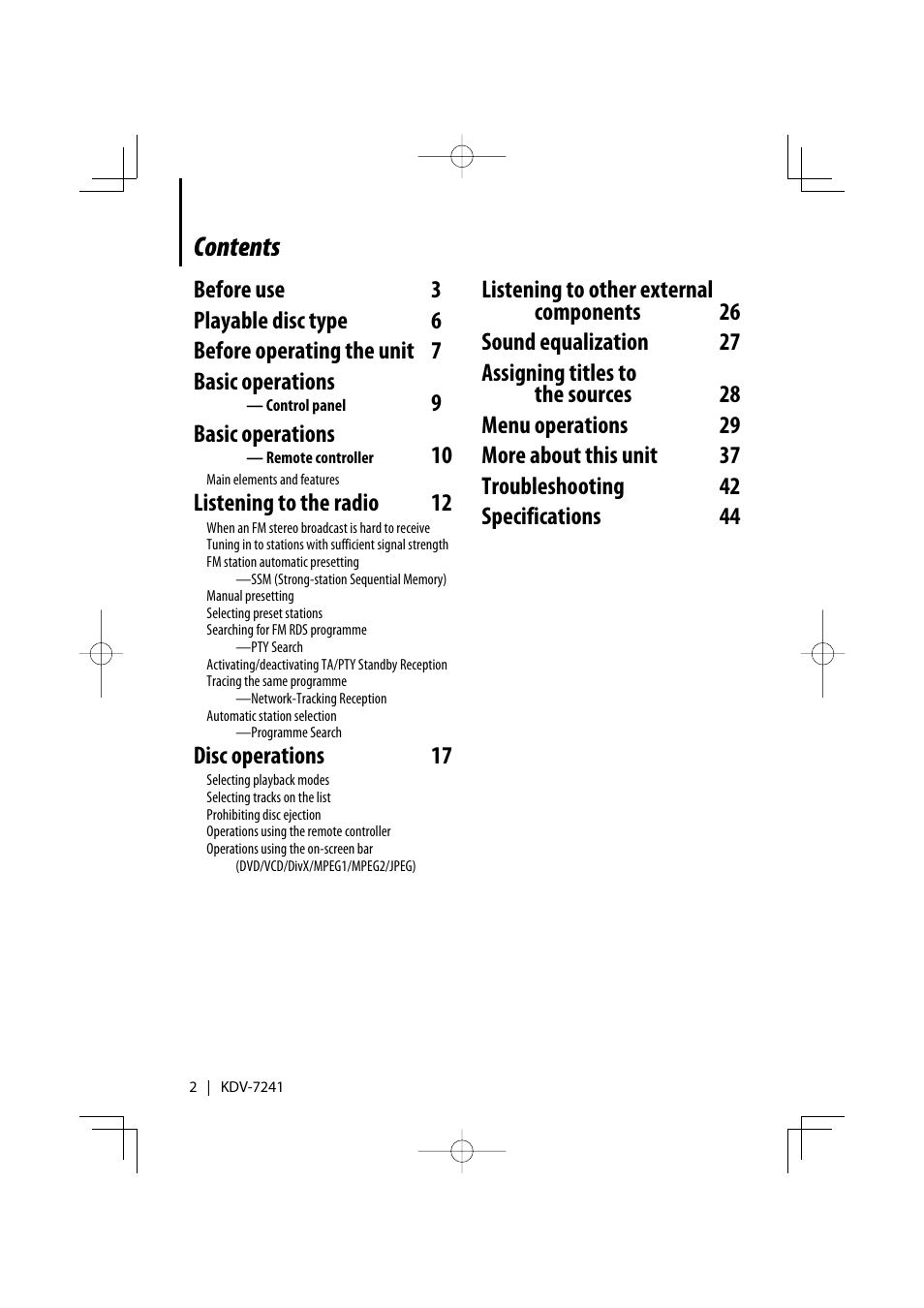 Kenwood KDV-7241 User Manual | Page 2 / 45