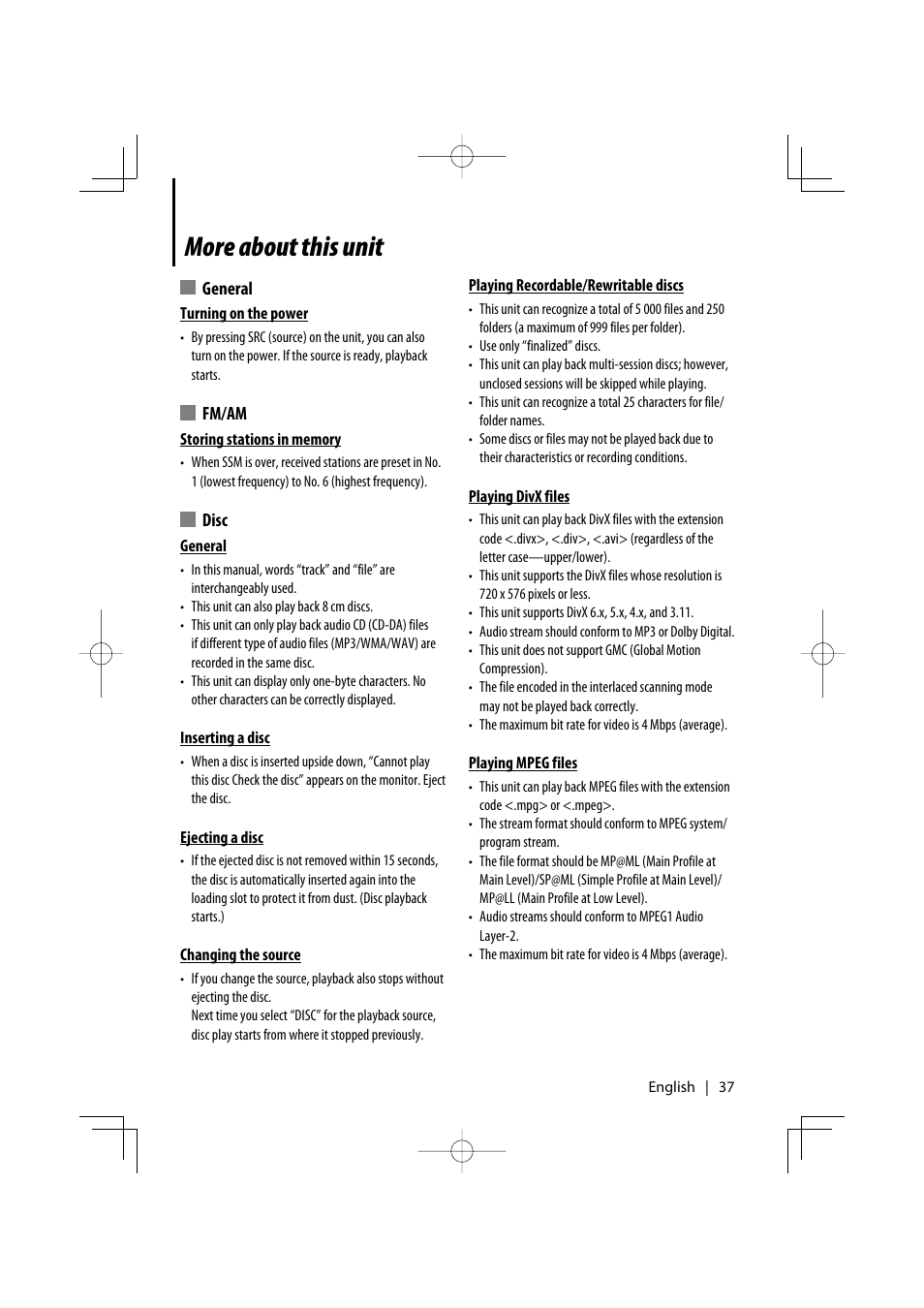 More about this unit | Kenwood KDV-7241 User Manual | Page 37 / 45