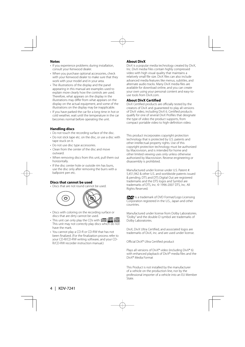 Kenwood KDV-7241 User Manual | Page 4 / 45