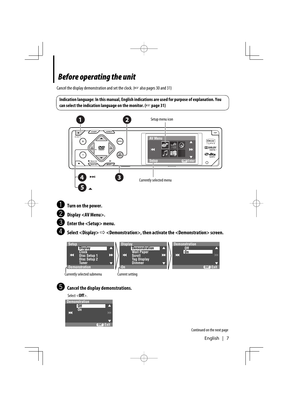 Before operating the unit | Kenwood KDV-7241 User Manual | Page 7 / 45