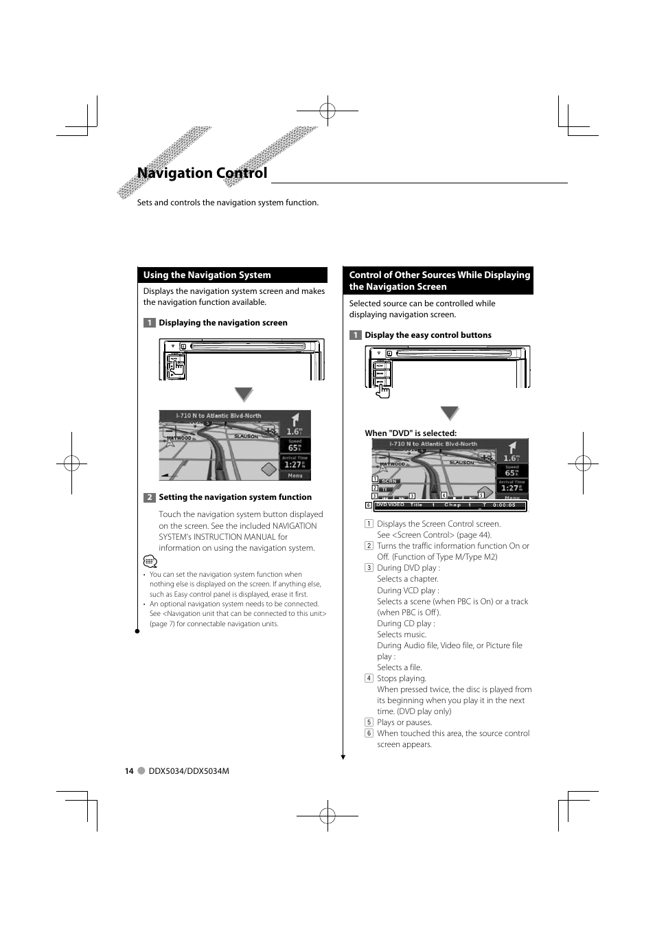 Navigation control | Kenwood DDX5034M User Manual | Page 14 / 92