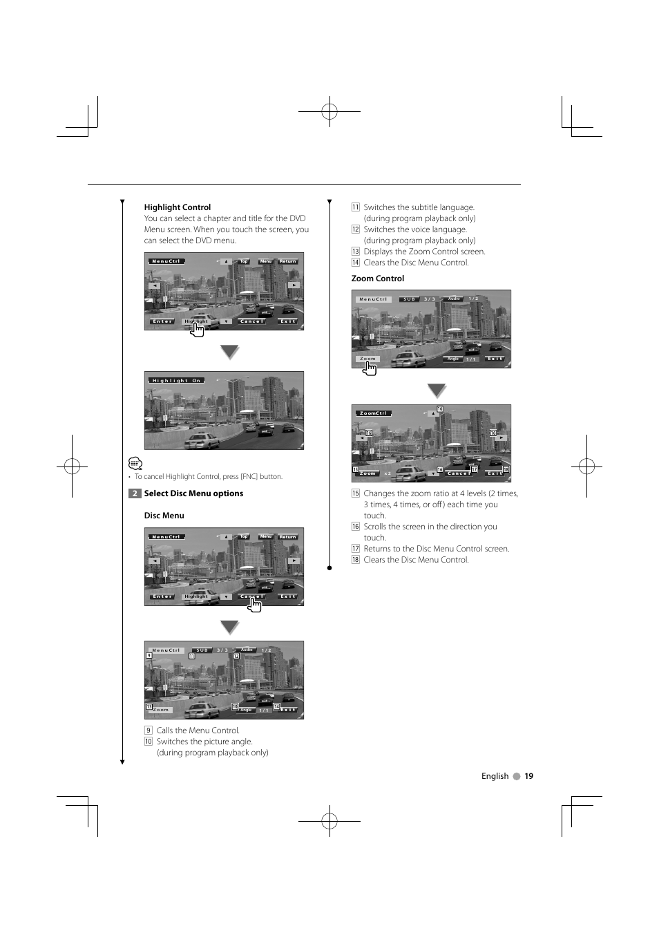 2select disc menu options disc menu | Kenwood DDX5034M User Manual | Page 19 / 92