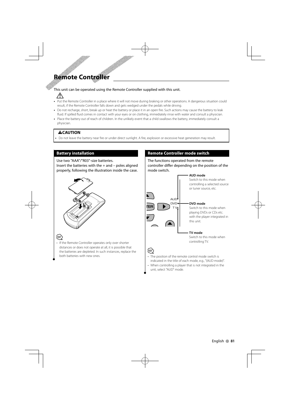 Remote controller | Kenwood DDX5034M User Manual | Page 81 / 92