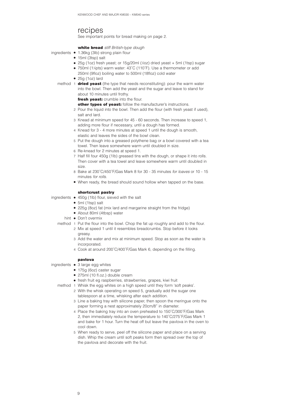 Recipes | Kenwood MAJOR KM040 User Manual | Page 10 / 12
