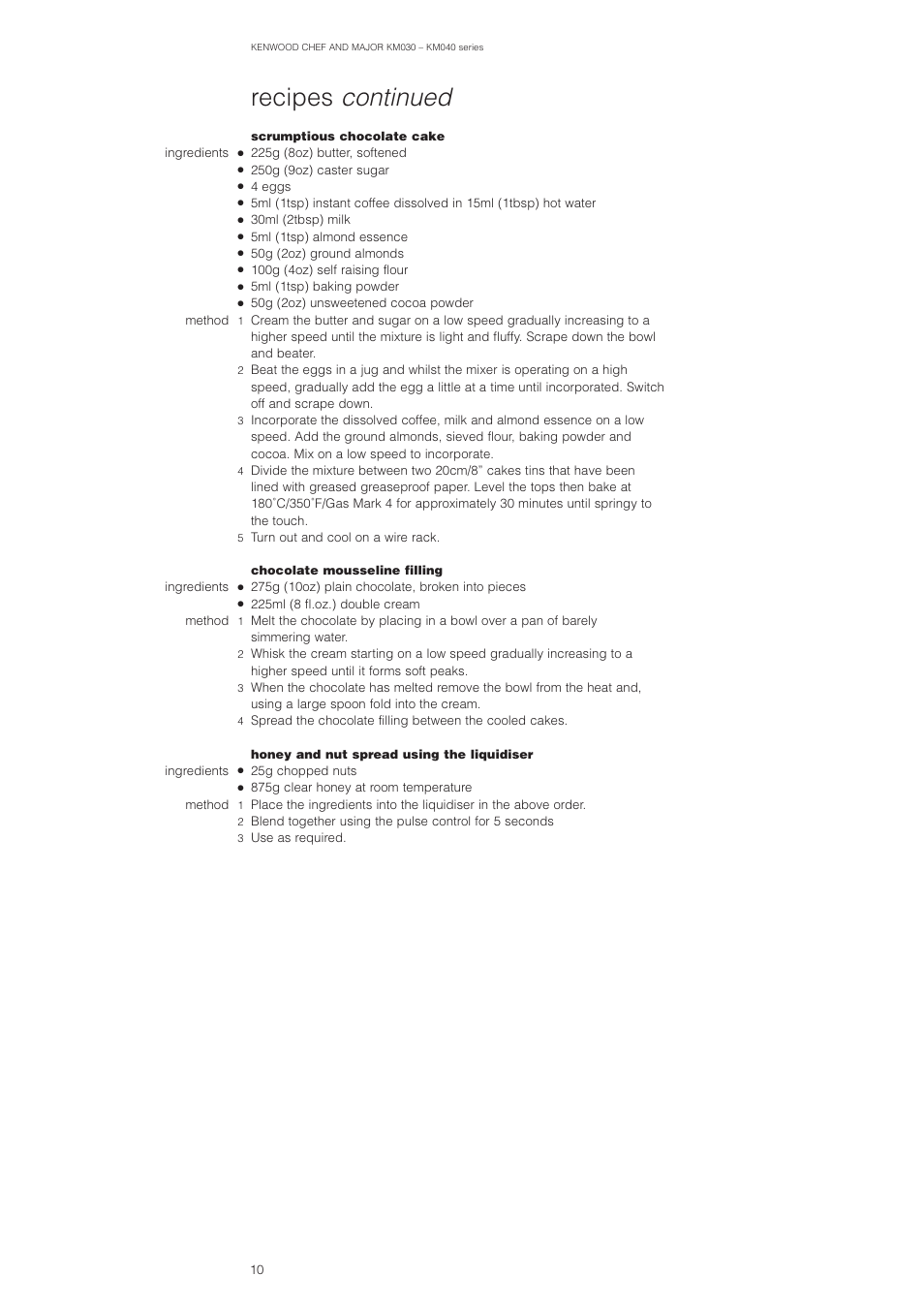 Recipes continued | Kenwood MAJOR KM040 User Manual | Page 11 / 12