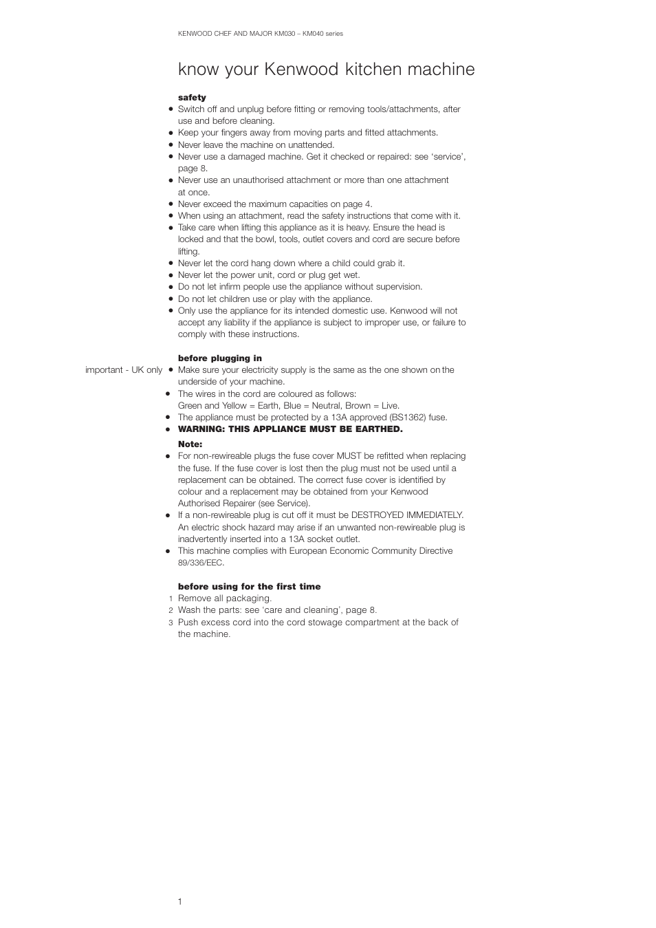 Know your kenwood kitchen machine | Kenwood MAJOR KM040 User Manual | Page 2 / 12