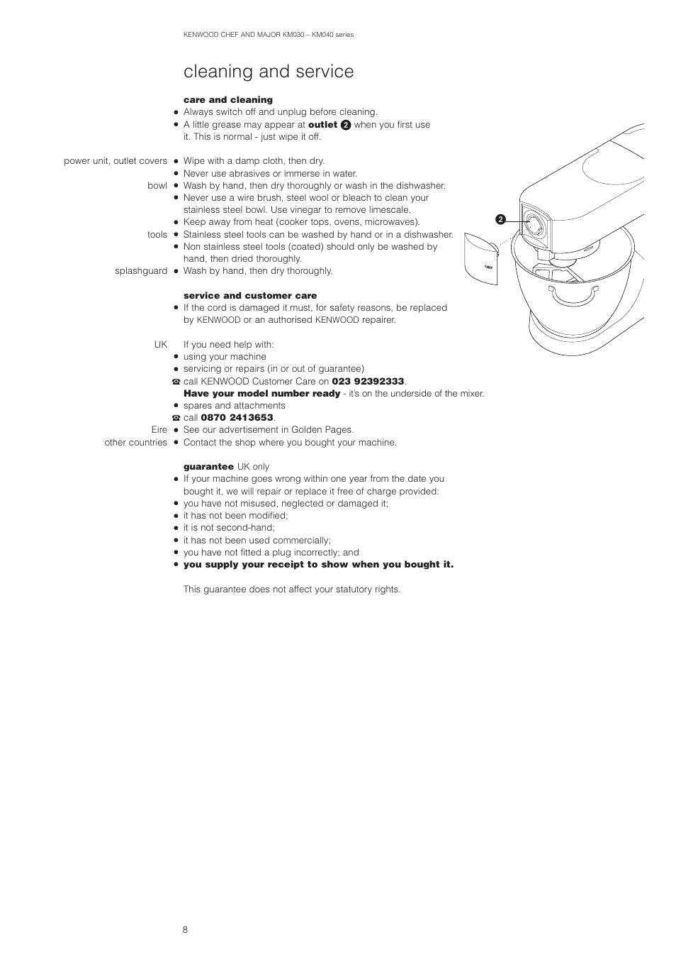 Cleaning and service | Kenwood MAJOR KM040 User Manual | Page 9 / 12