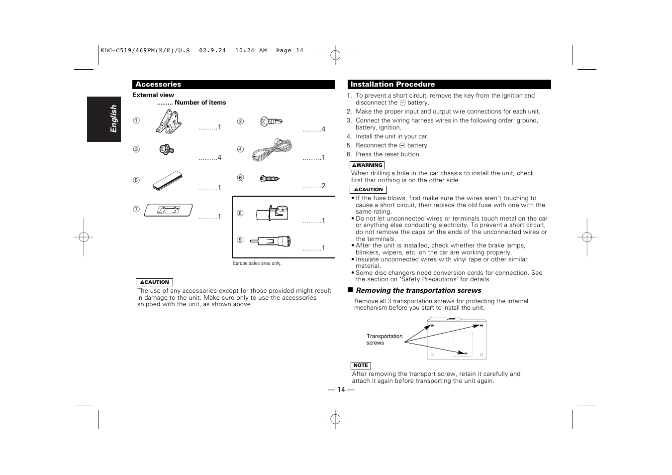 Installation | Kenwood KDC-C469FM User Manual | Page 14 / 80