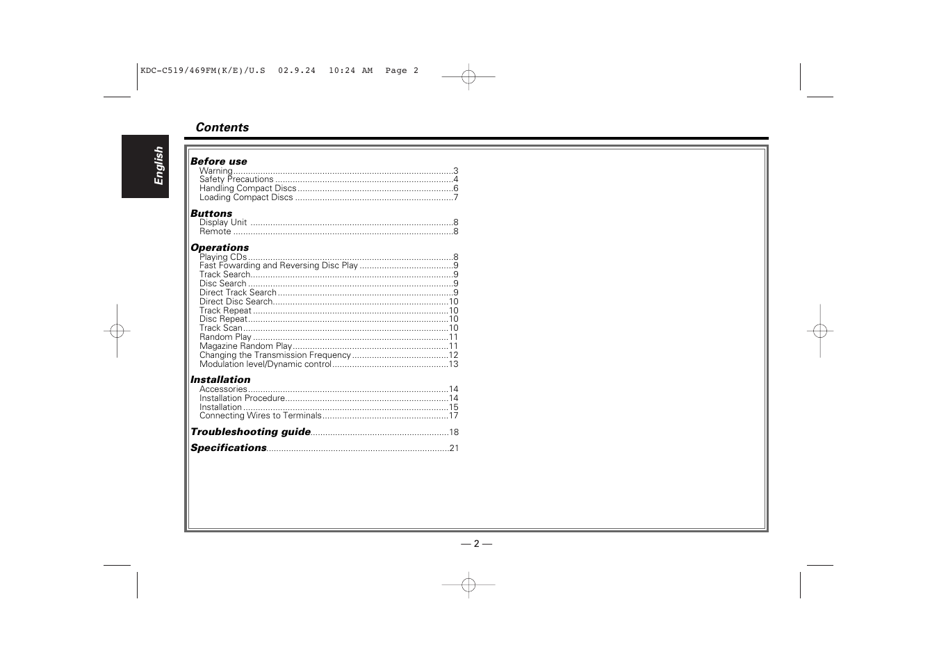 Kenwood KDC-C469FM User Manual | Page 2 / 80