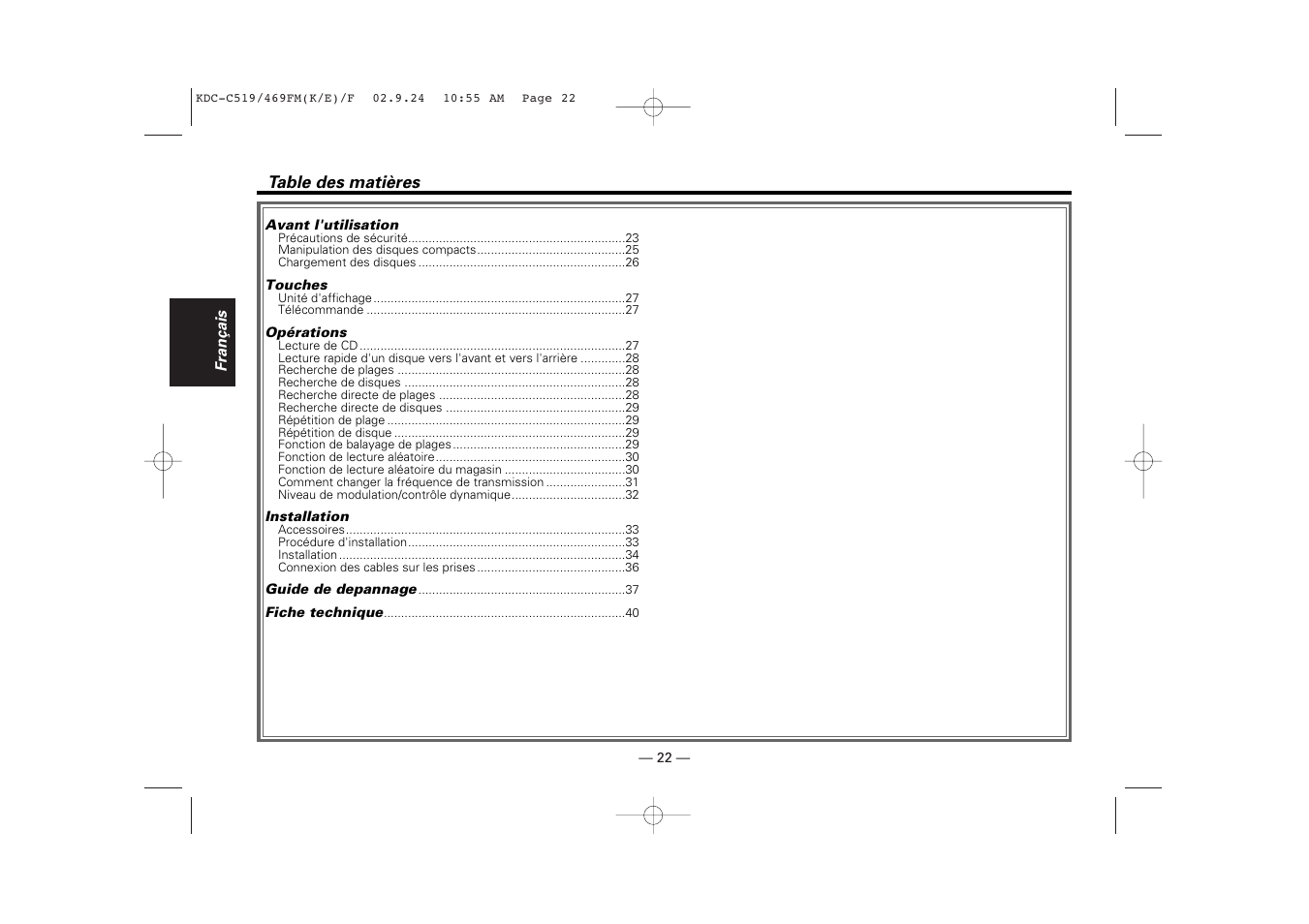 Francais | Kenwood KDC-C469FM User Manual | Page 22 / 80