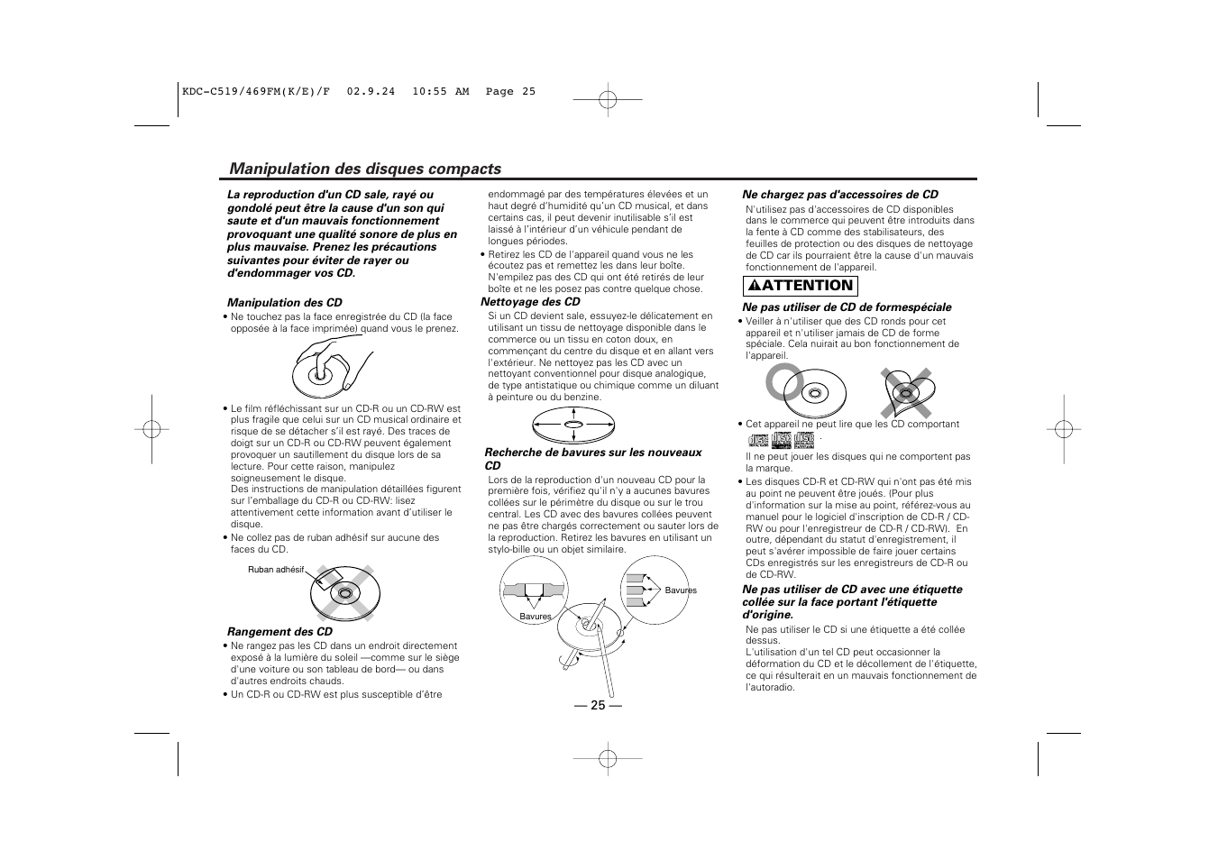 Manipulation des disques compacts | Kenwood KDC-C469FM User Manual | Page 25 / 80