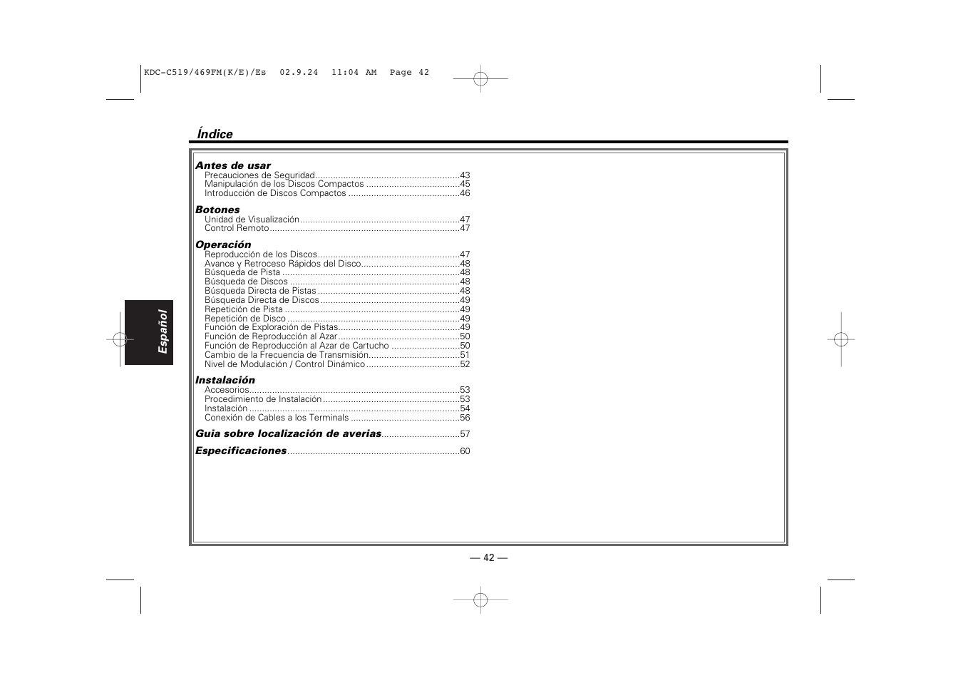 Espanol | Kenwood KDC-C469FM User Manual | Page 42 / 80