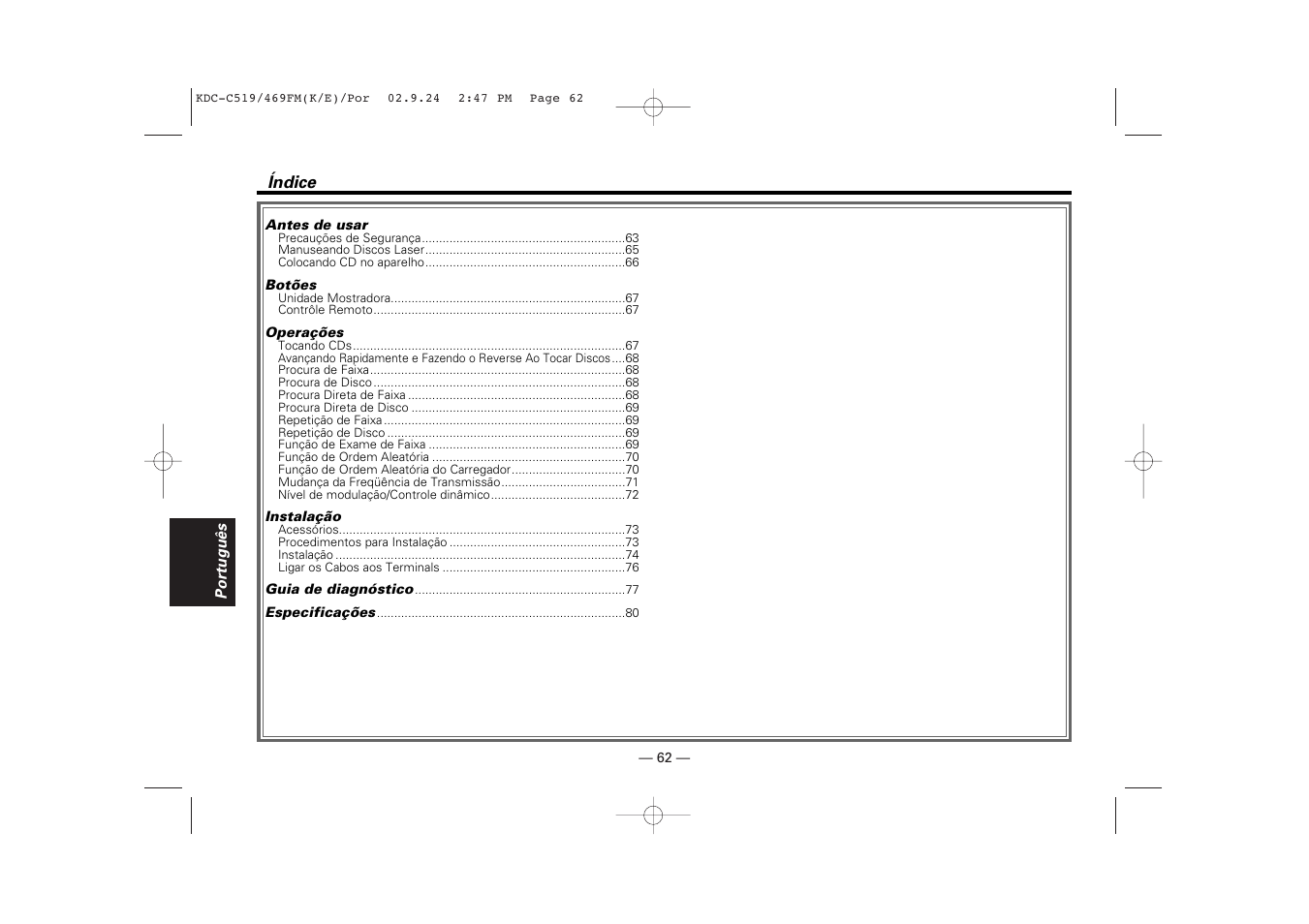 Portugues | Kenwood KDC-C469FM User Manual | Page 62 / 80