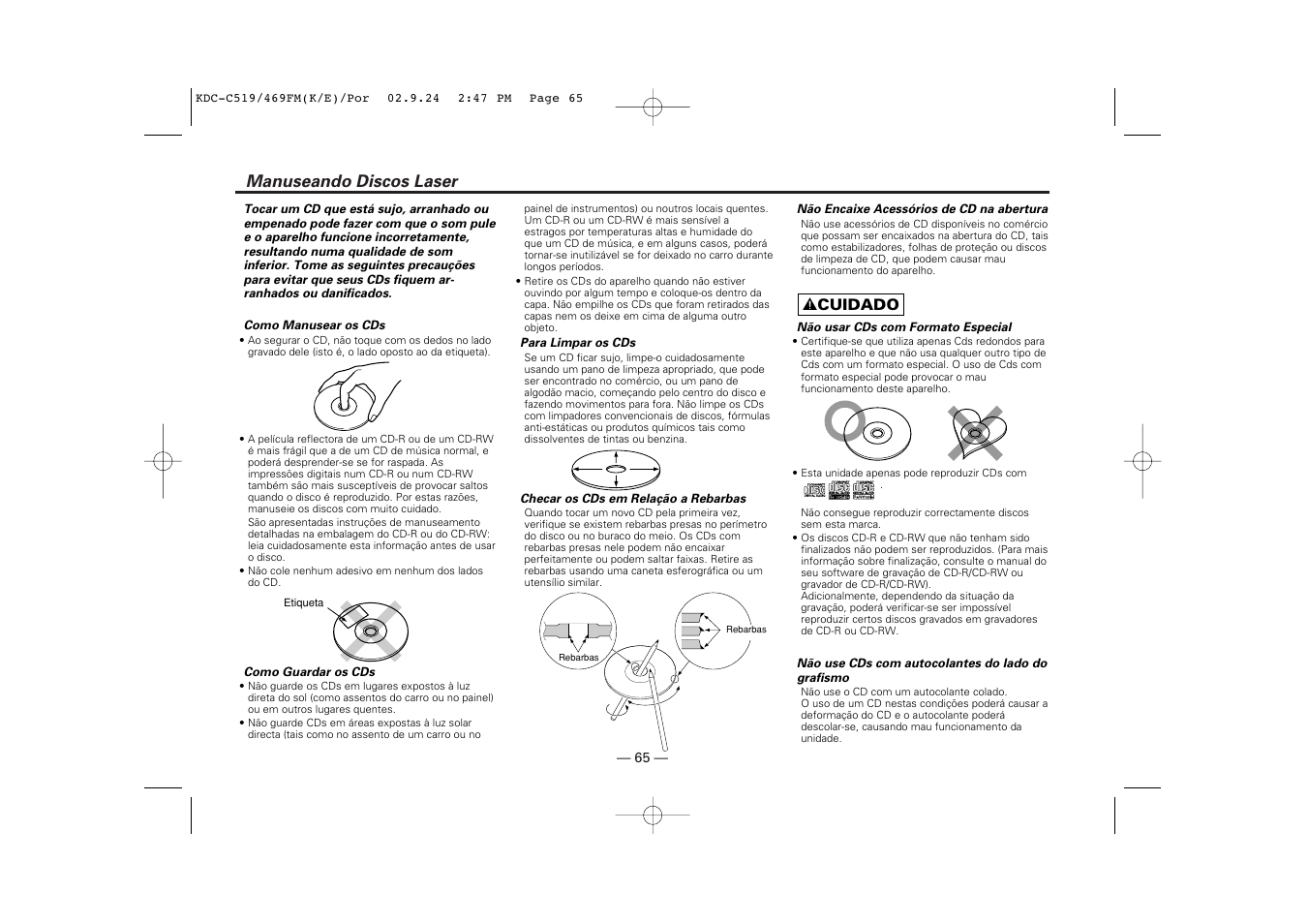 Manuseando discos laser | Kenwood KDC-C469FM User Manual | Page 65 / 80