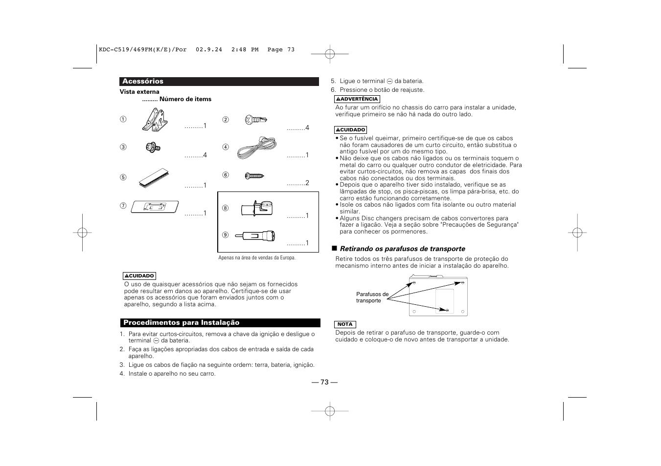 Instalacao | Kenwood KDC-C469FM User Manual | Page 73 / 80