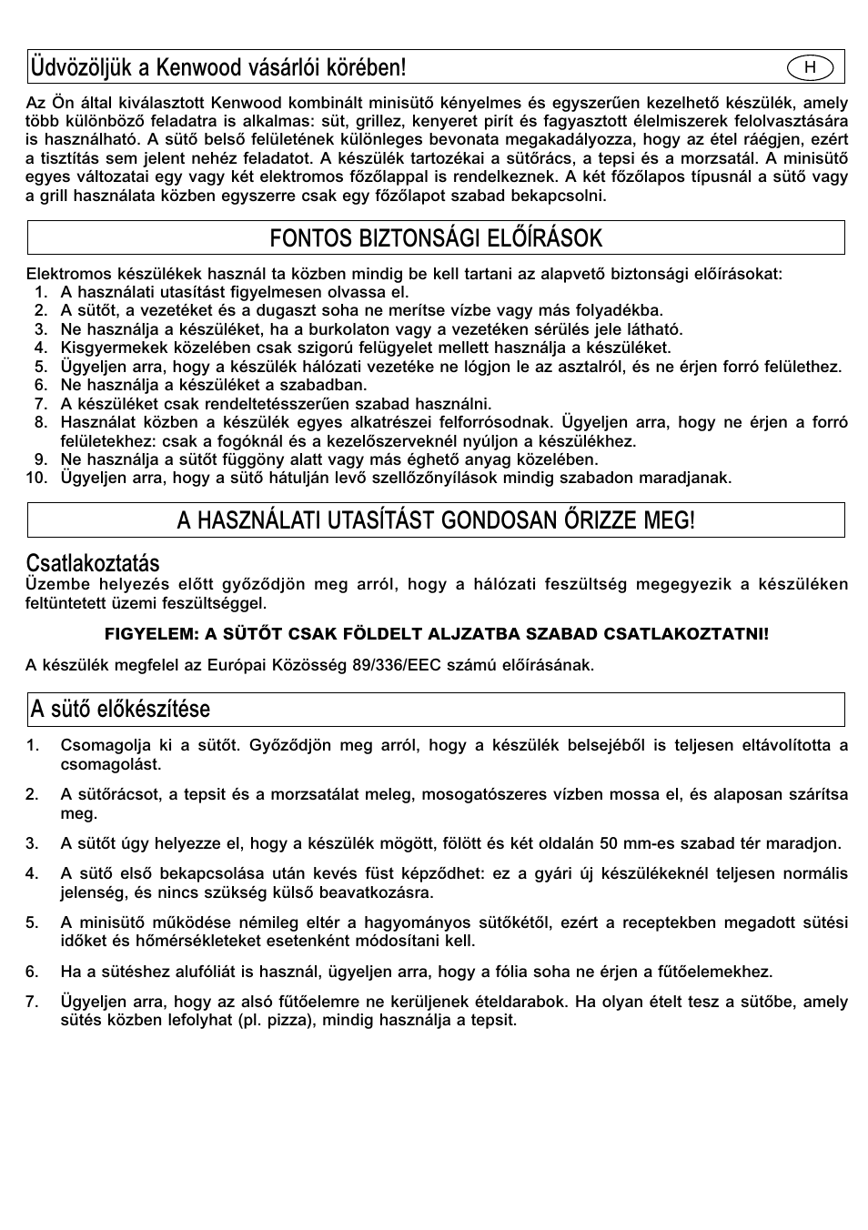 Csatlakoztatás | Kenwood Mini Oven User Manual | Page 27 / 57