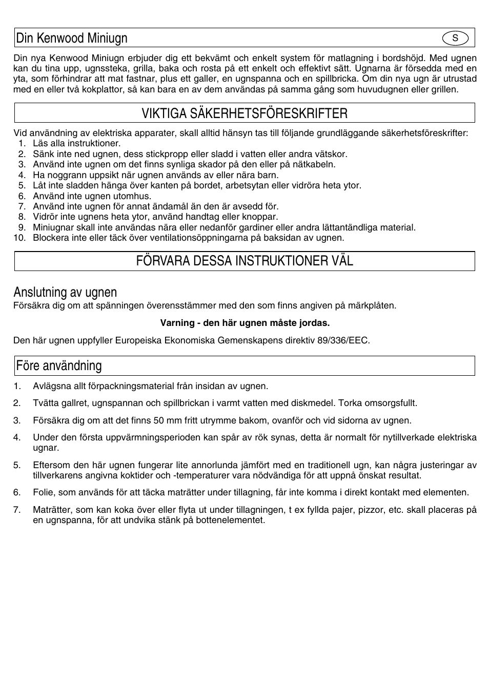 Anslutning av ugnen | Kenwood Mini Oven User Manual | Page 48 / 57