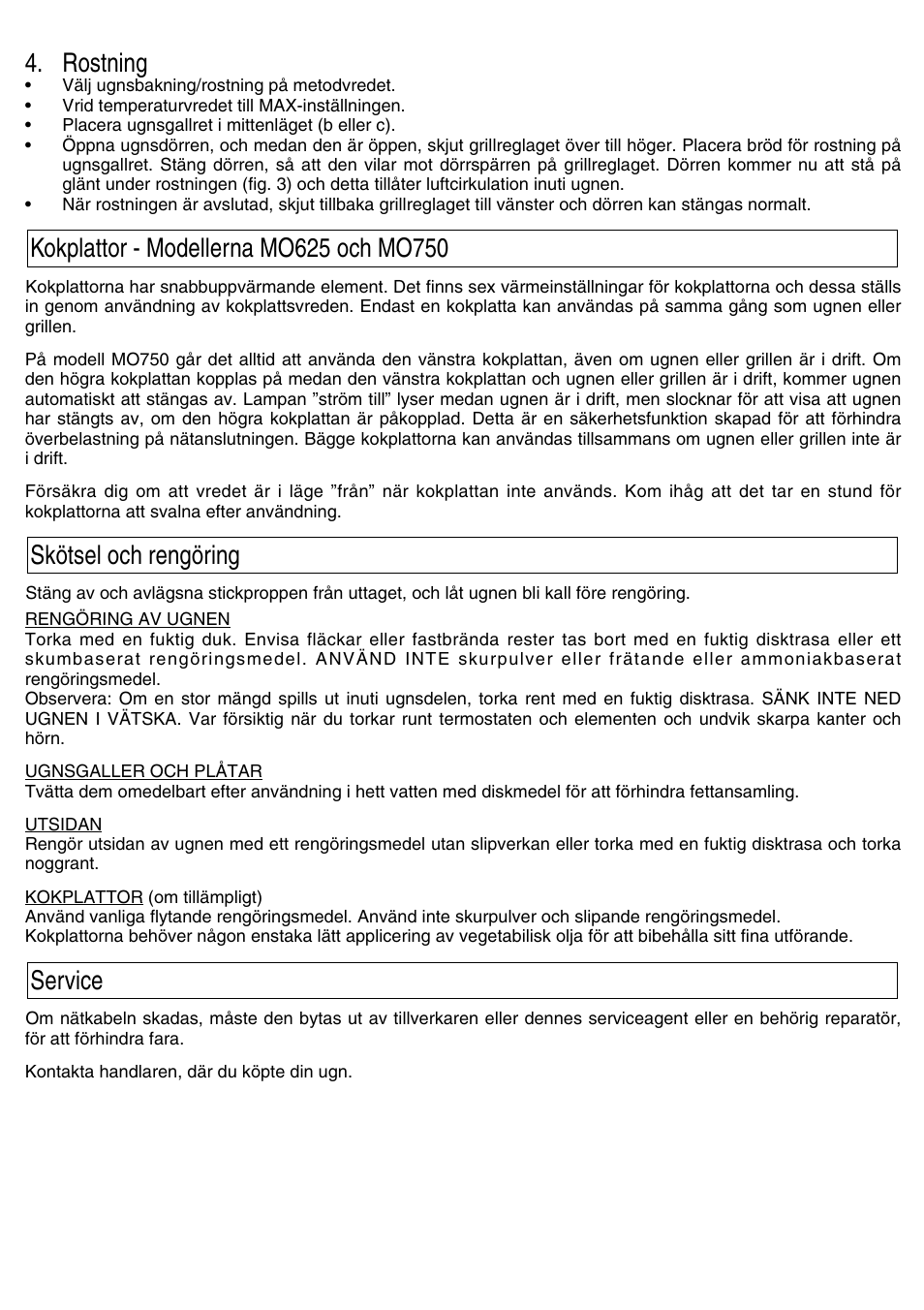 Rostning | Kenwood Mini Oven User Manual | Page 50 / 57
