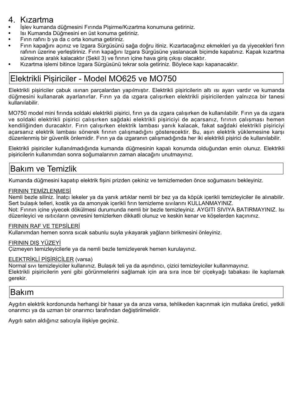 Kızartma | Kenwood Mini Oven User Manual | Page 53 / 57