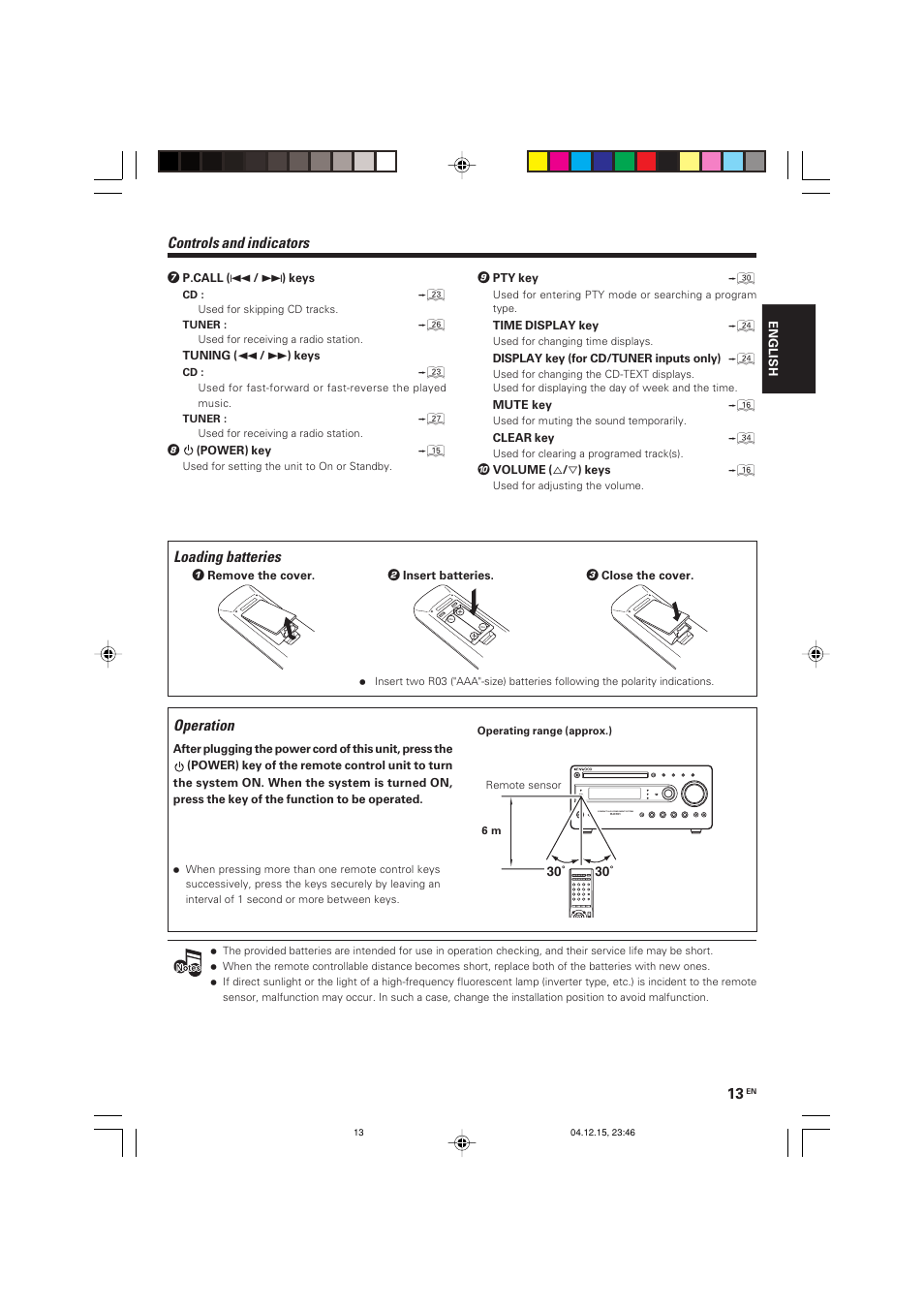 Loading batteries, Controls and indicators, Operation | Kenwood R-K701 User Manual | Page 13 / 48