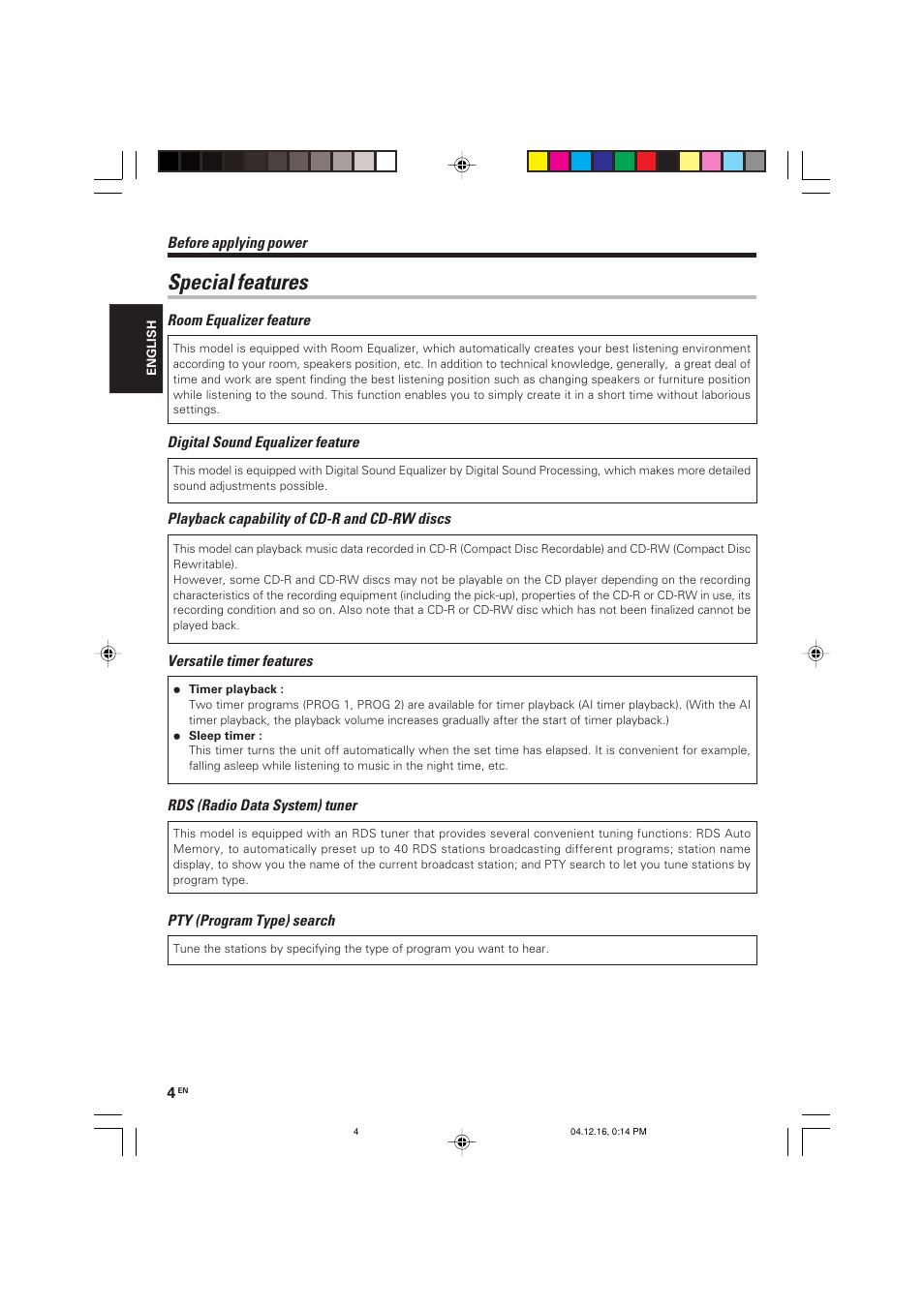 Special features | Kenwood R-K701 User Manual | Page 4 / 48