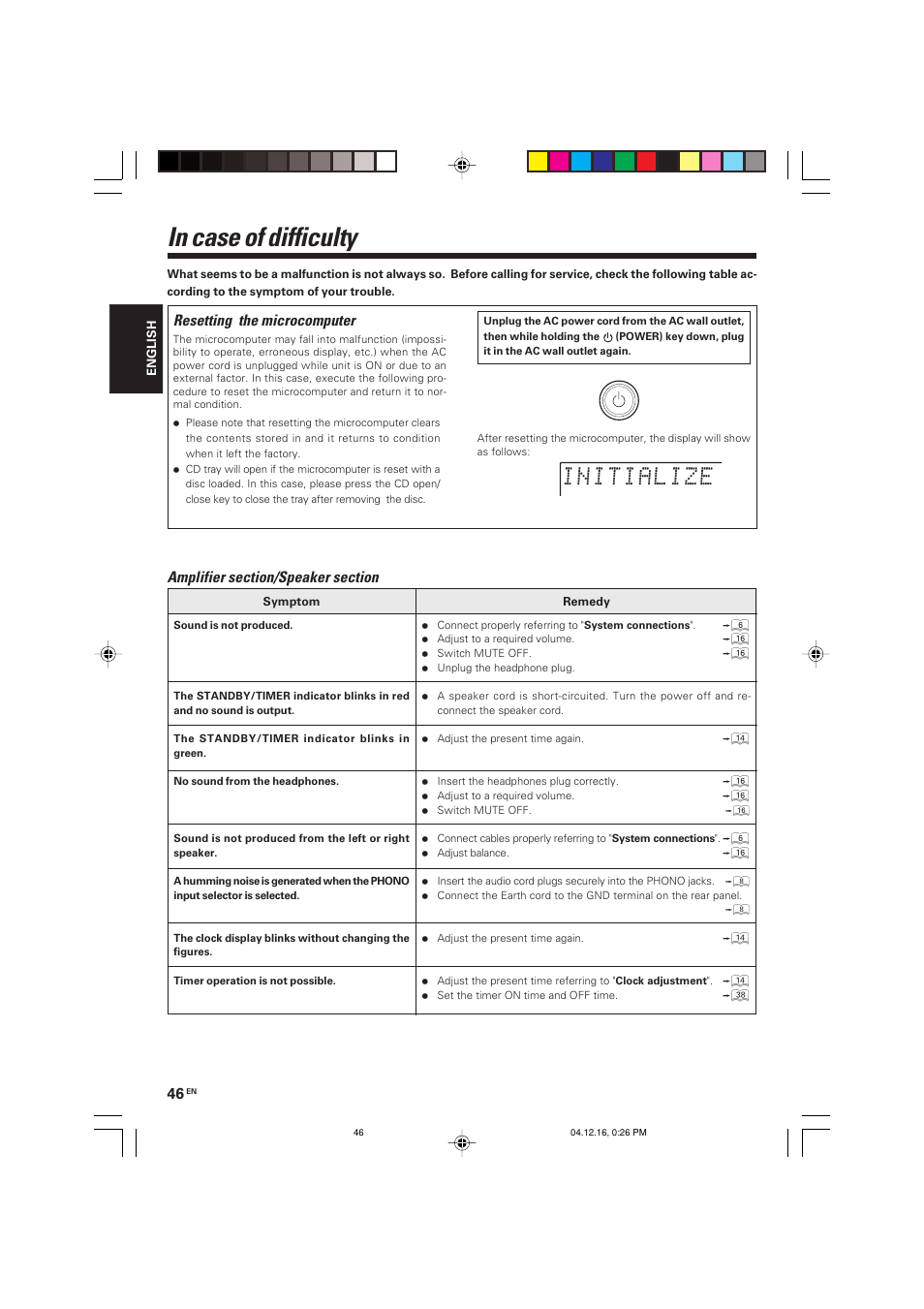Resetting the microcomputer | Kenwood R-K701 User Manual | Page 46 / 48