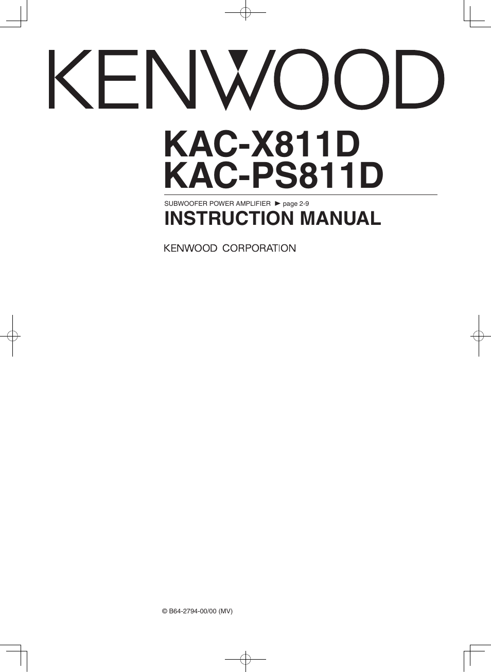 Kenwood KAC-X811D User Manual | 10 pages