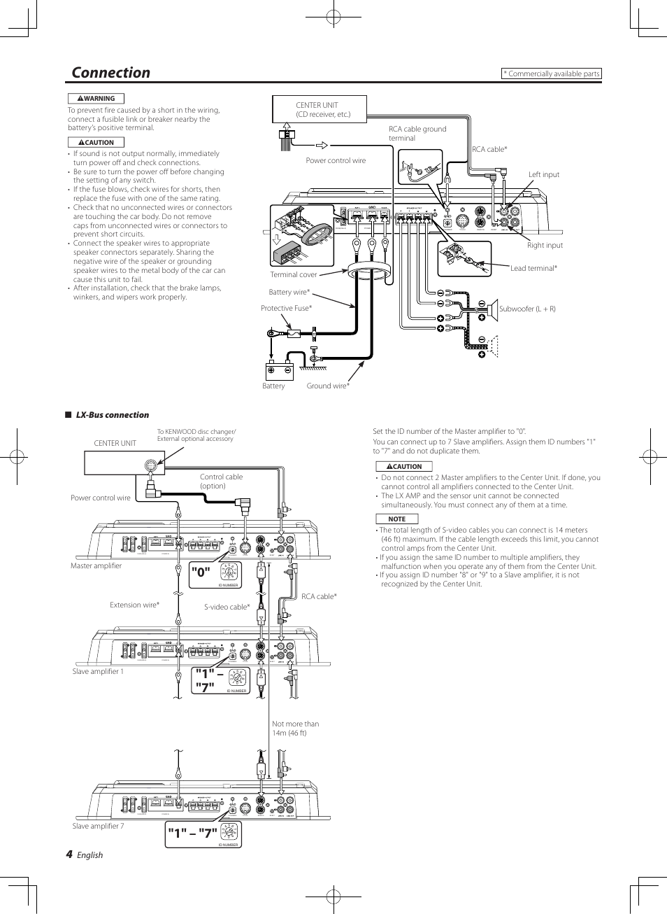 Connection, English, Lx-bus connection | Kenwood KAC-X811D User Manual | Page 4 / 10