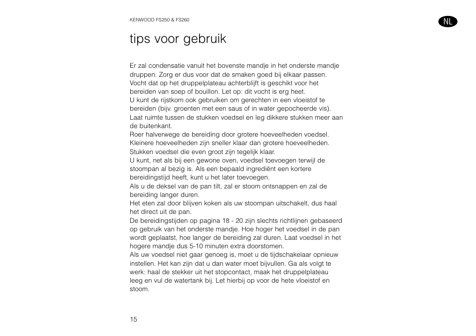 Tips voor gebruik | Kenwood FS260 User Manual | Page 16 / 49