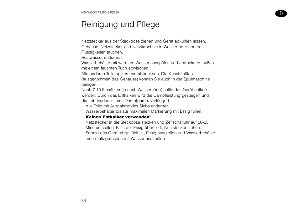 Reinigung und pflege | Kenwood FS260 User Manual | Page 35 / 49