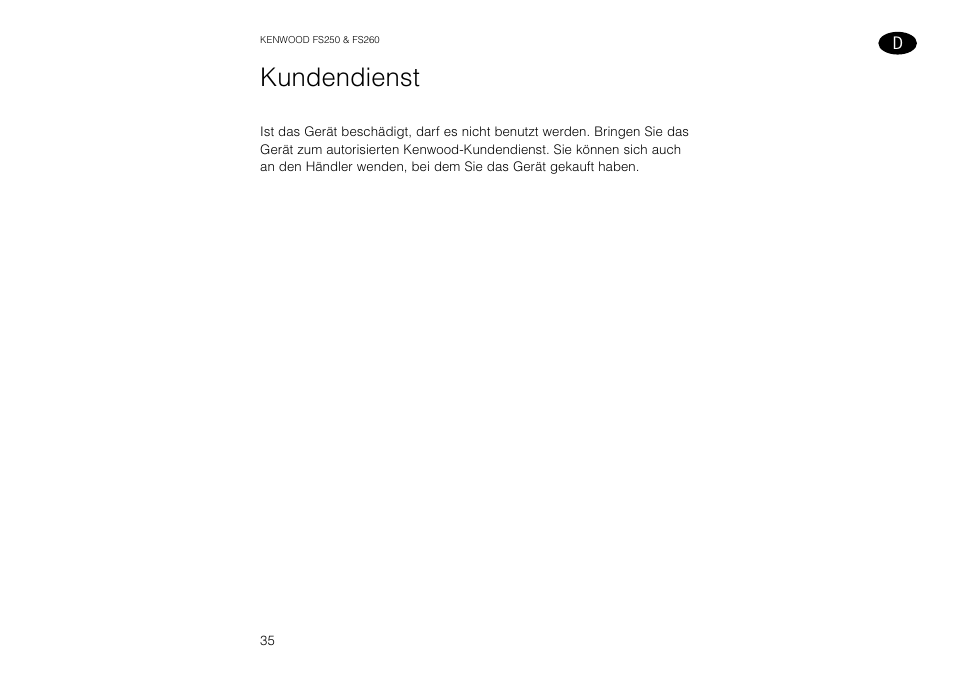 Kundendienst | Kenwood FS260 User Manual | Page 36 / 49