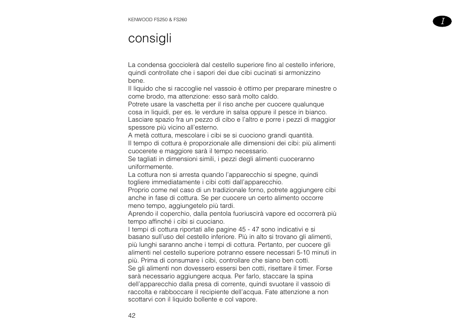 Consigli | Kenwood FS260 User Manual | Page 43 / 49