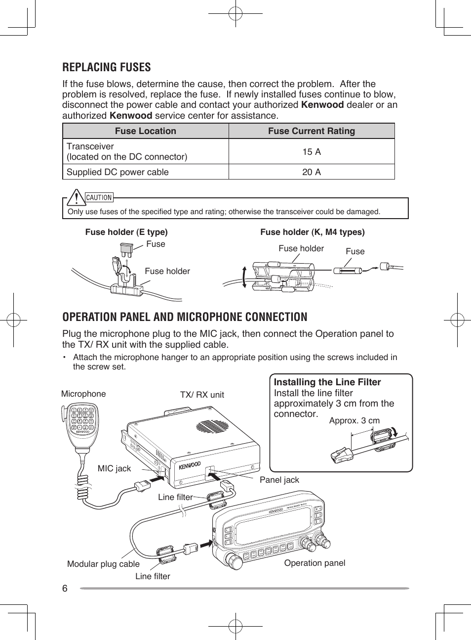 Replacing fuses, Operation panel and microphone connection | Kenwood TM-D710A User Manual | Page 12 / 51