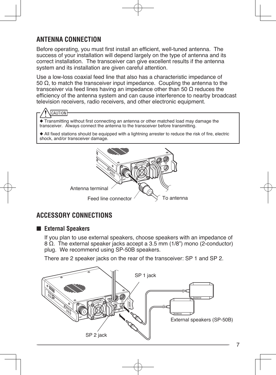 Antenna connection, Accessory connections | Kenwood TM-D710A User Manual | Page 13 / 51