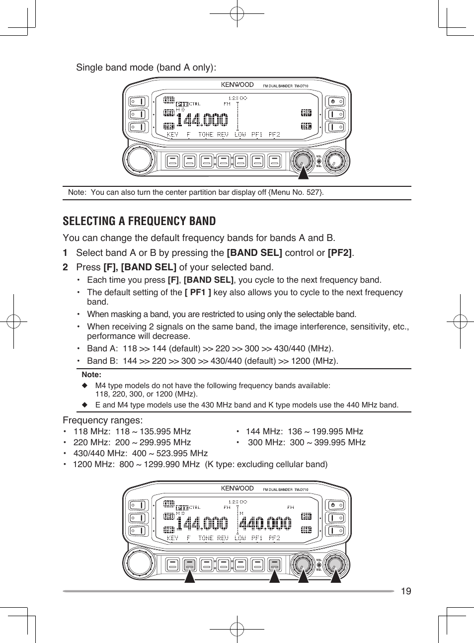 Selecting a frequency band | Kenwood TM-D710A User Manual | Page 25 / 51