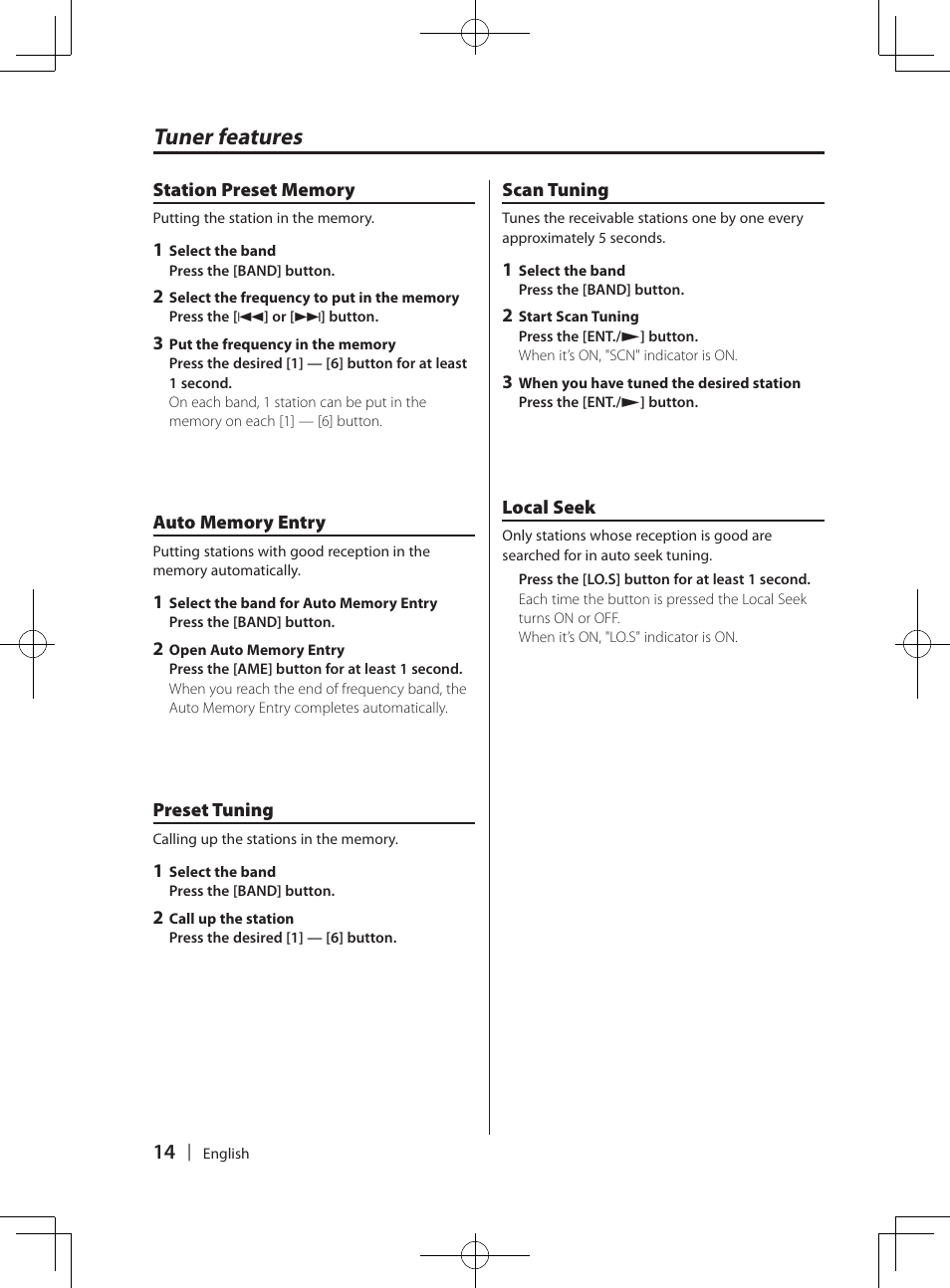 Tuner features | Kenwood KDV-MP765 User Manual | Page 14 / 42