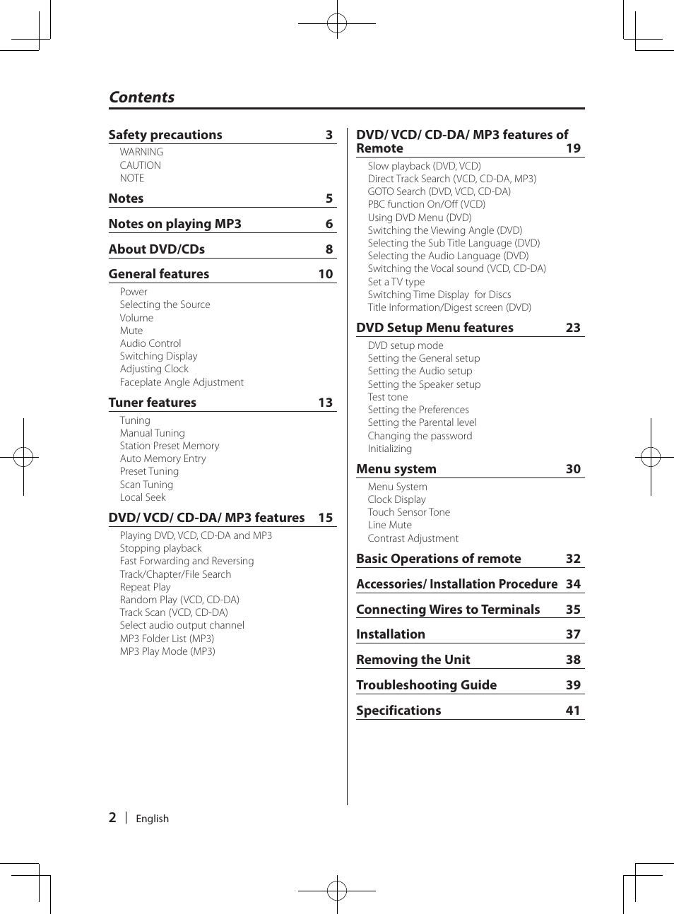 Kenwood KDV-MP765 User Manual | Page 2 / 42