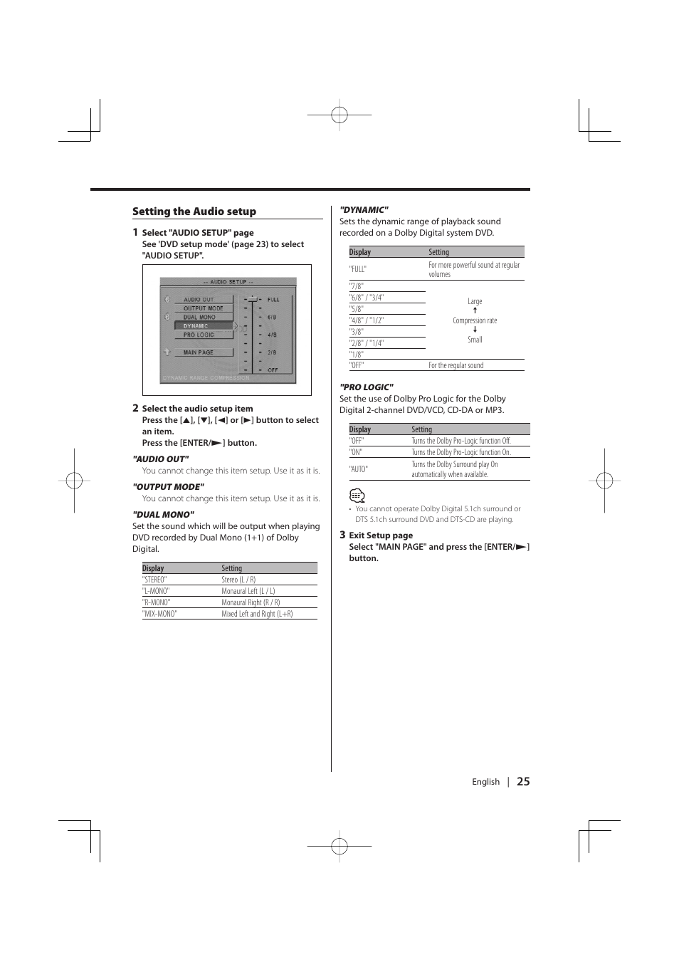 Setting the audio setup 1 | Kenwood KDV-MP765 User Manual | Page 25 / 42